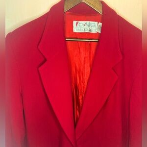 VTG CHRISTMAS Red Cashmere wool blazer oversized gold button jacket 14 READ